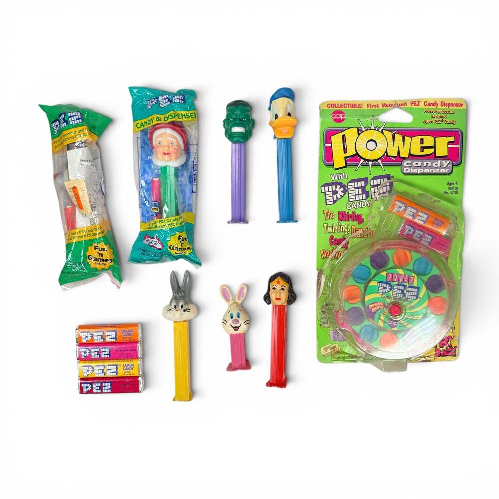 Vintage PEZ Power Dispenser + Collection of 7 Assorted PEZ Dispensers and Candy
